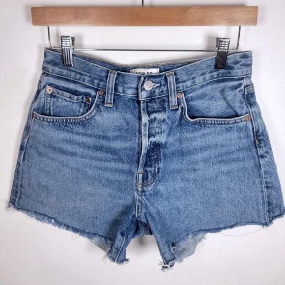 AGOLDE Parker Long Shorts Women's Size 25 High Rise Button Fly Vintage Cutoff - Picture 1 of 8